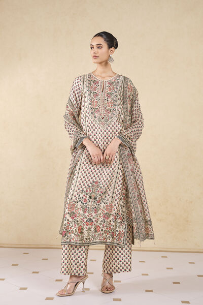 Sierra Printed Silk Suit Set - Ivory